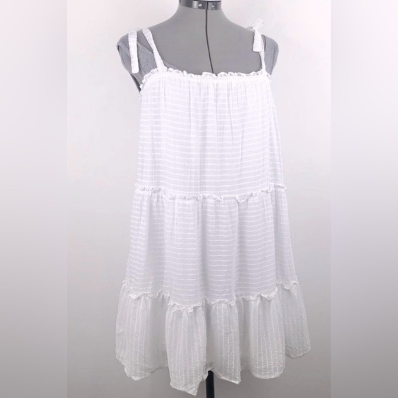 As U Wish Dresses & Skirts - As U Wish Tiered Tunic Ruffle Lined Babydoll Tank Dress White Adjustable Straps